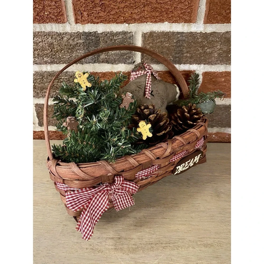 Primitive Hanging Basket Door Woven Rustic Cottage‎ Core Farmhouse Christmas